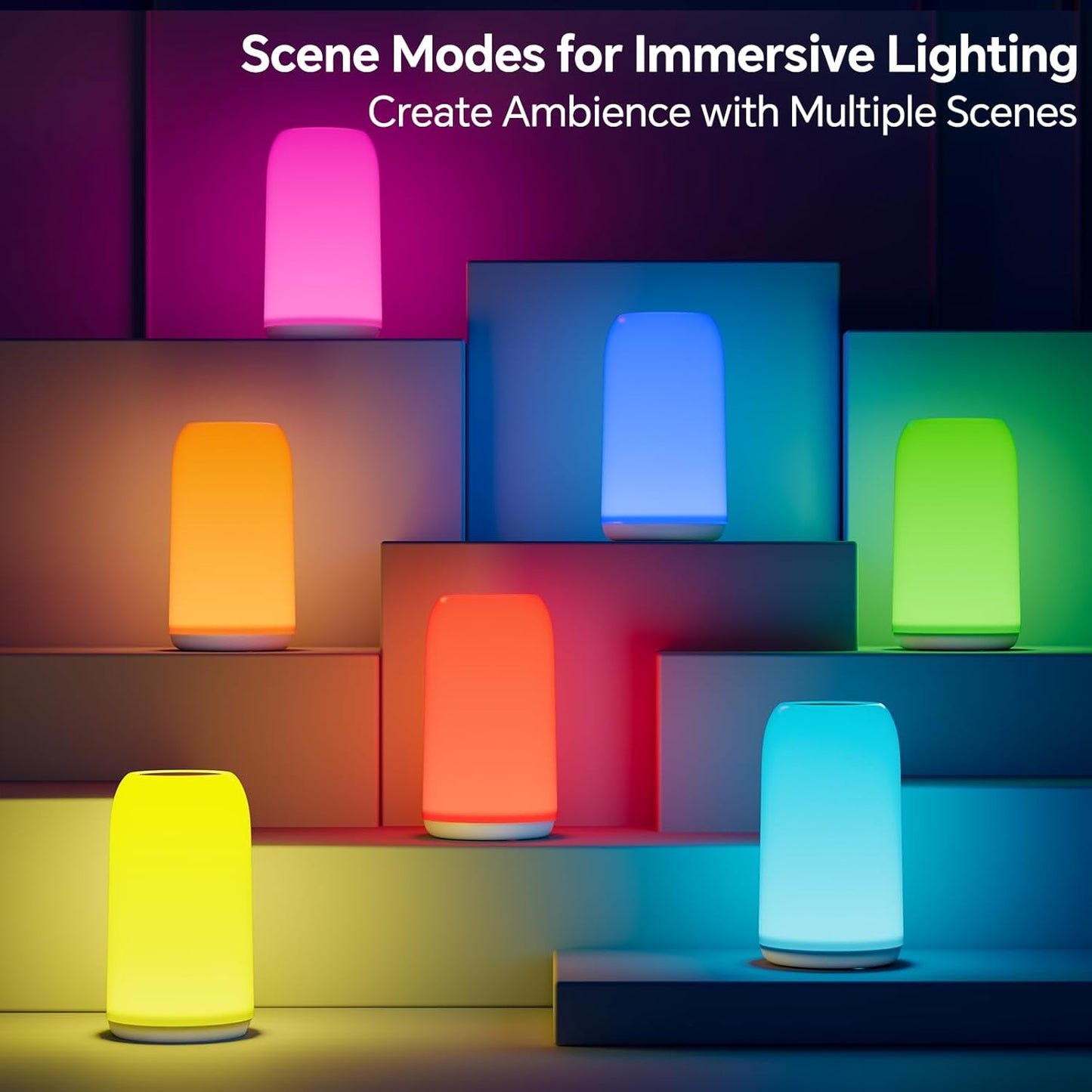 ROOTRO Cordless Table Lamps Rechargeable, Touch Lamp for Bedroom [Sleek Design & RGB Mode] 4-Level Brightness Small Bedside Lamp, LED Lamp Multi-Color Smart Nightstand Light for Living Room Home Gifts