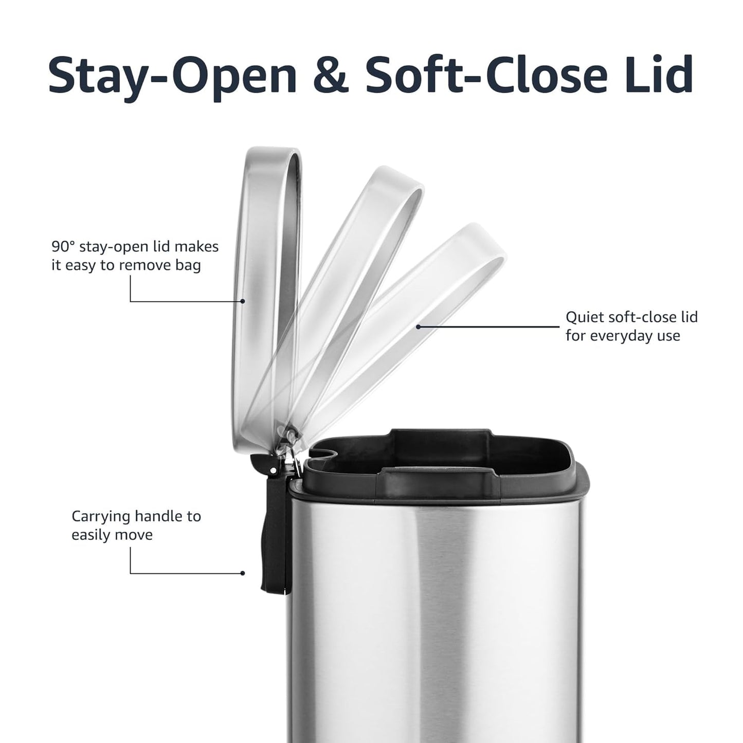 Amazon Basics MINI Trash Can, 1.32 Gallon (5L) Smudge Resistant Rectangular Bin with Soft-Close Lid, Step Foot Pedal, Removable Inner Bucket, Brushed Stainless Steel, for Bathroom, Satin Nickel Finish