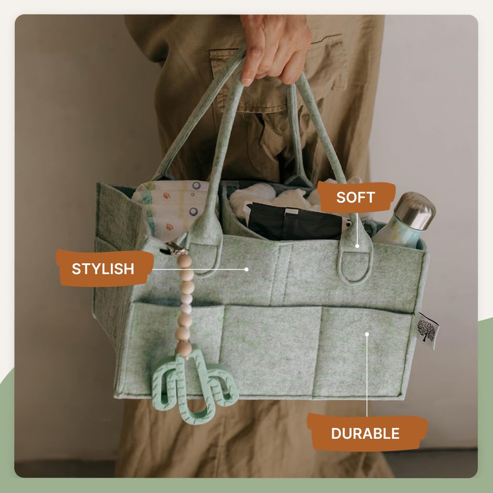 Parker Baby Diaper Caddy - Nursery Storage Bin and Car Organizer for Diapers and Baby Wipes - Sage Green, Regular