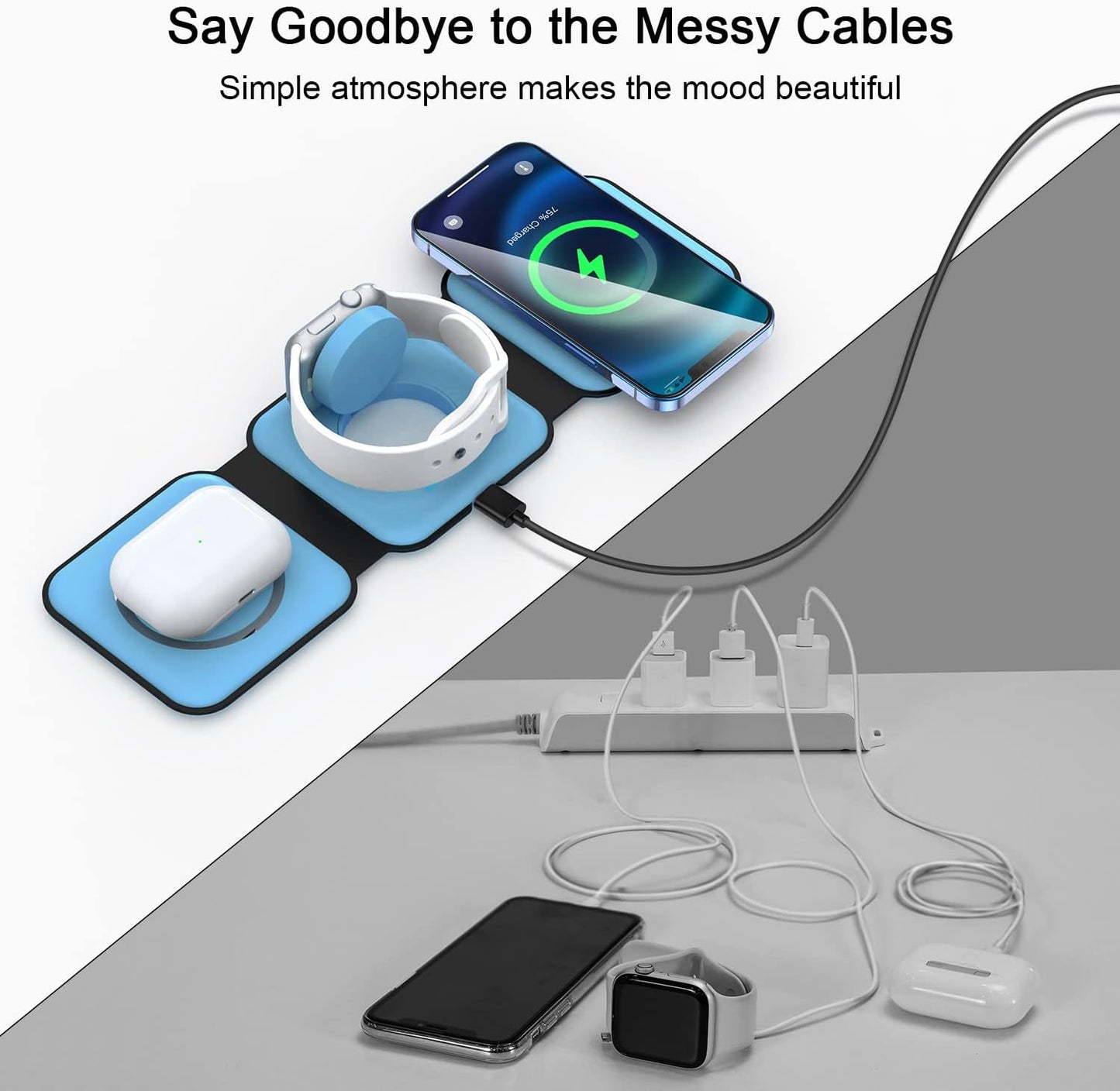 Wireless Charger 3 in 1,RTOPS Magnetic Traval Wireless Charging Station Multiple Devices,GaN 3 in 1 Charging Station,Compatible iphone17/16/15/14/13/Pro/Max,iWatch,AirPods4/3/2/Pro(Adapter Includes)