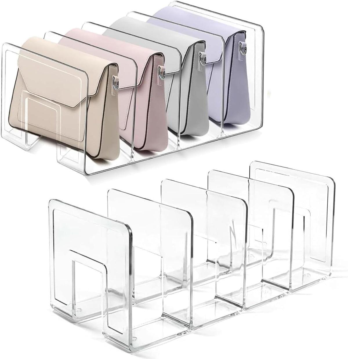 2 Pcs Acrylic Clear Purse Storage Organizers, 4 Sections Dividers in Bedroom Office (bright)