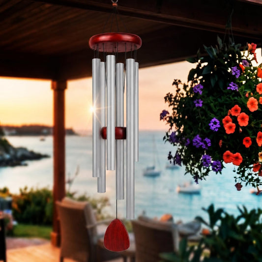 Wind Chimes for Outside Deep Tone,Wooden & Aluminum Alloy Wind Chime, Relaxing Soothing Melody, Memorial Sympathy Gift for Mom & Women Friends, 37in Large Outdoor Wind Chimes for Garden Patio (Silver)