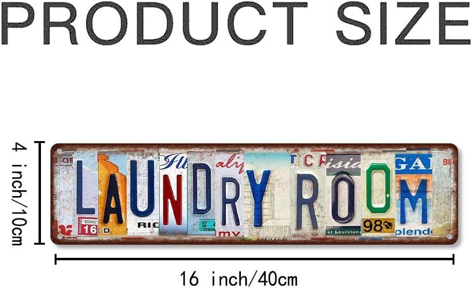 Vintage License Plate LAUNDRY ROOM Sign – 16x4 Inch Rustic Tin Wall Décor for Laundry Area, Utility Room, Farmhouse, Mudroom or Home Washroom