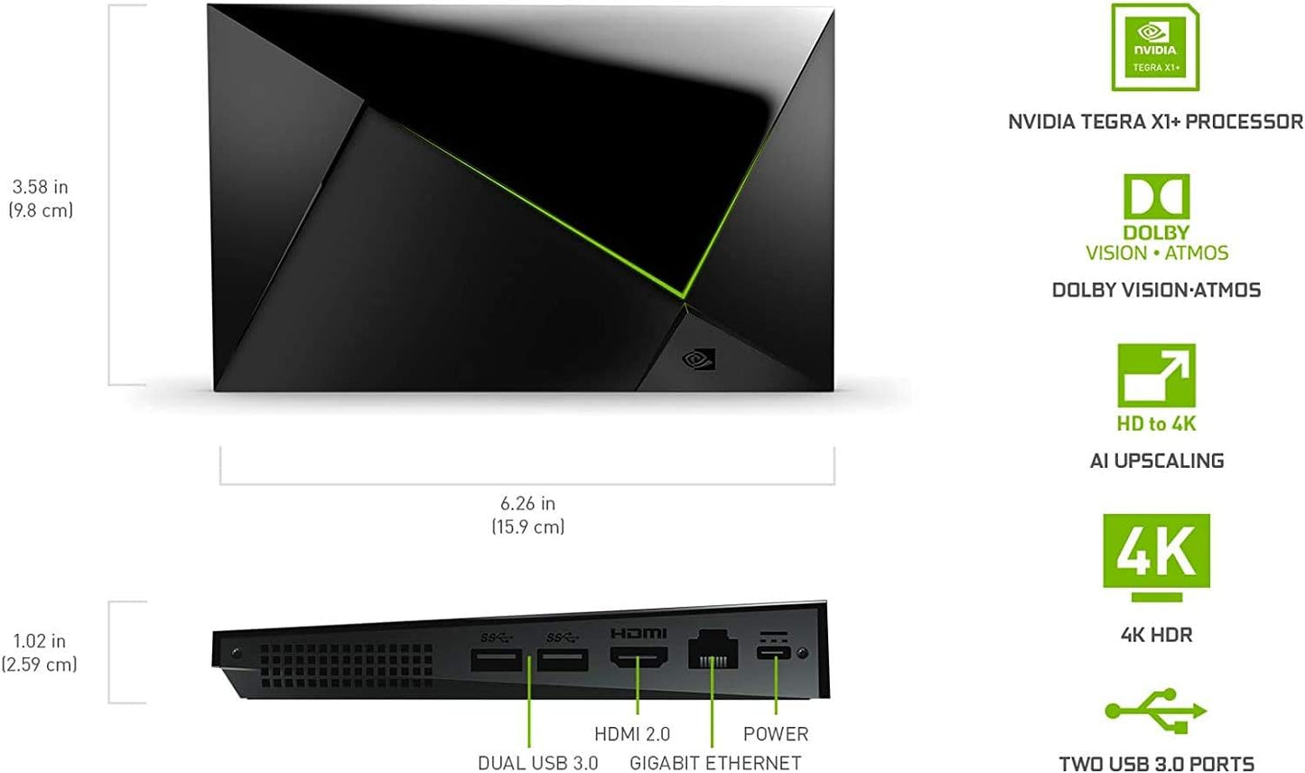 NVIDIA Shield Android TV Pro | 4K HDR Streaming Media Player High Performance, Dolby Vision, 3GB RAM, 2X USB, Works with Alexa, Model:945-12897-2500-101