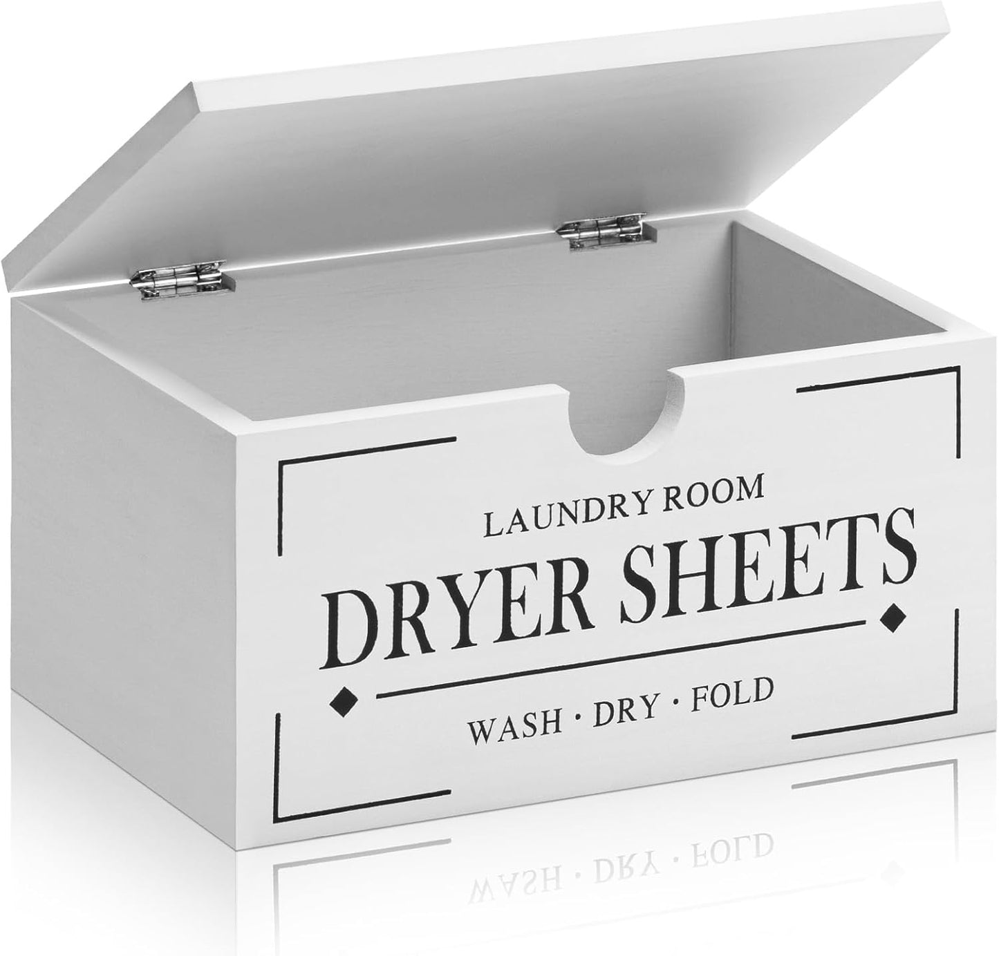 HouseJoy Dryer Sheet Holder-White Dryer Sheet Container with Lid,Rustic Farmhouse Wooden Dryer Sheet Dispenser for Fabric Softener Sheets,Laundry Room Decor Organization/Storage