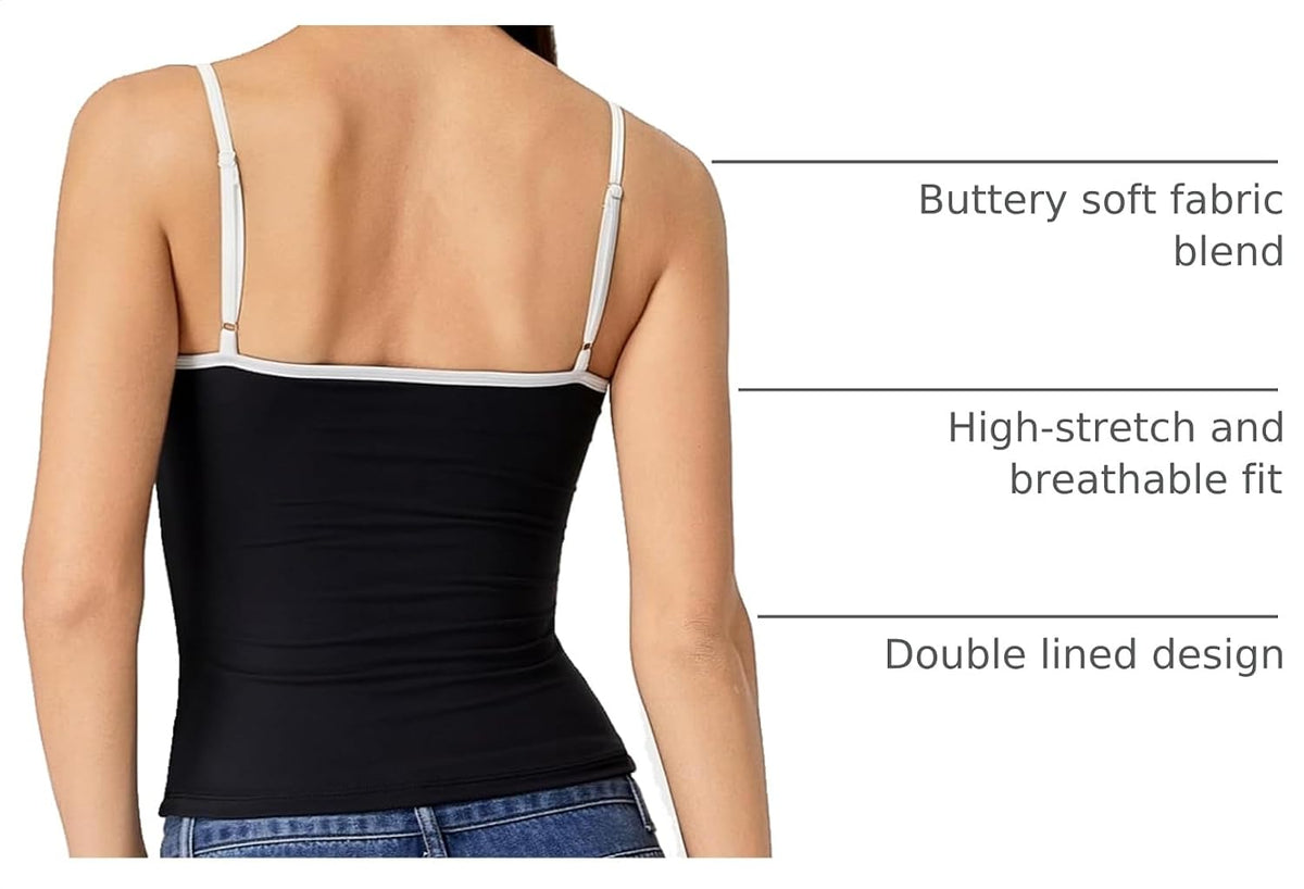 QINSEN Women's Double Lined Basic Tank Top Adjustable Spaghetti Straps Sleeveless Camisole Shirts