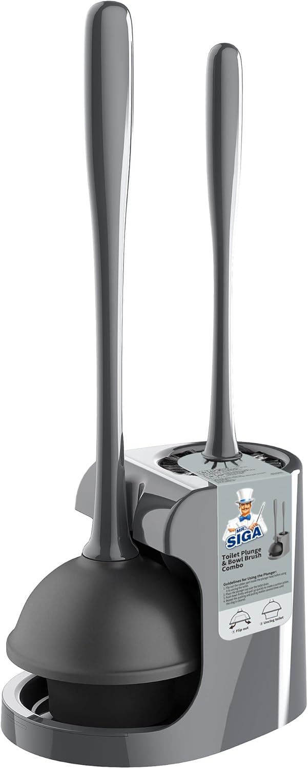 MR.SIGA Toilet Plunger and Bowl Brush Combo for Bathroom Cleaning, White, 1 Set