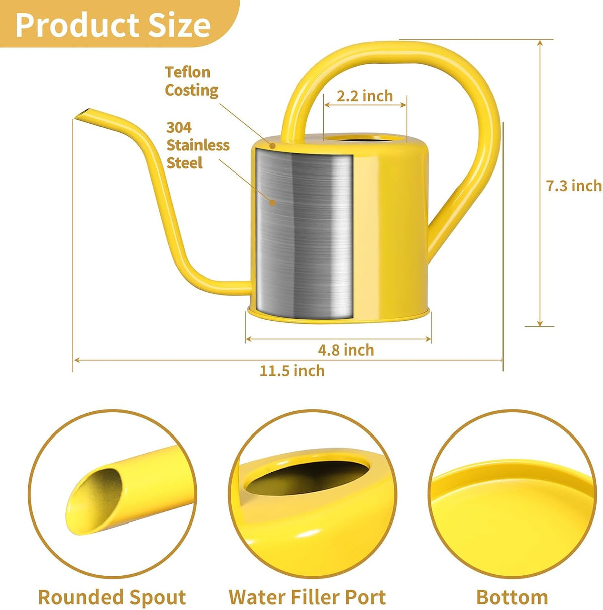 Watering Can, Stainless Steel Watering Can for Indoor & Outdoor Plants, 1L/35oz Long Spout Water Can with Handle, Rust-Proof Plant Watering Pot for House Plants, Garden Flowers