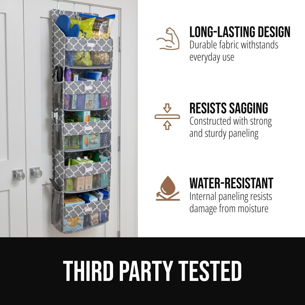 GORILLA GRIP Over The Door Organizer Storage, 5 Deep Hanging Shelves, Holds 50lbs, Closet Organizers Shelf for Bedroom, Shoes, Bathroom, Nursery, Dorm Essentials, 58x15 Inches, Quatrefoil