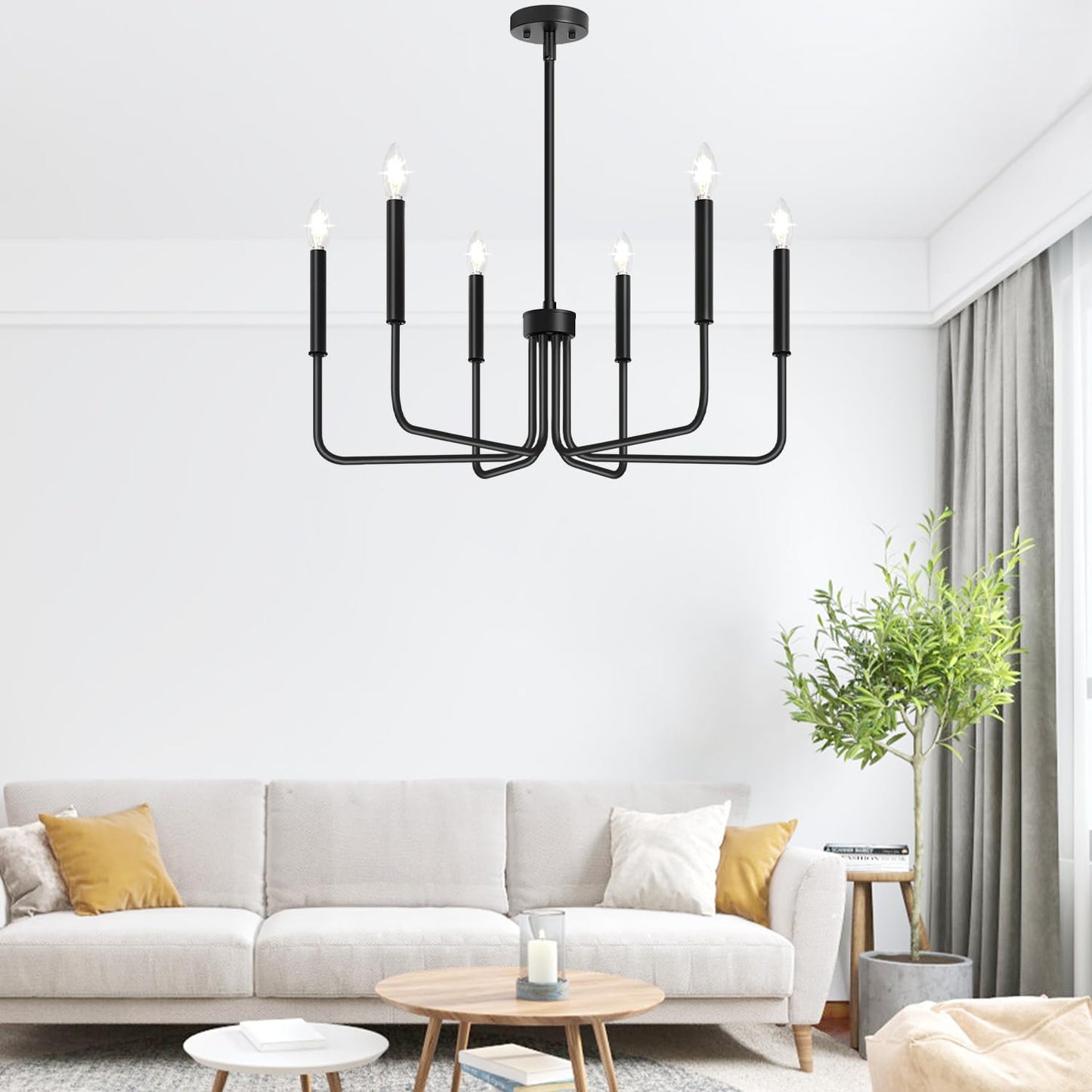 Black Chandelier, 6-Light Farmhouse Chandelier for Dining Room Lighting Fixtures Hanging, Industrial Modern Chandelier for Bedroom, Foyer, Hall, Kitchen, Living Room, Entryway (No Assembly Required)