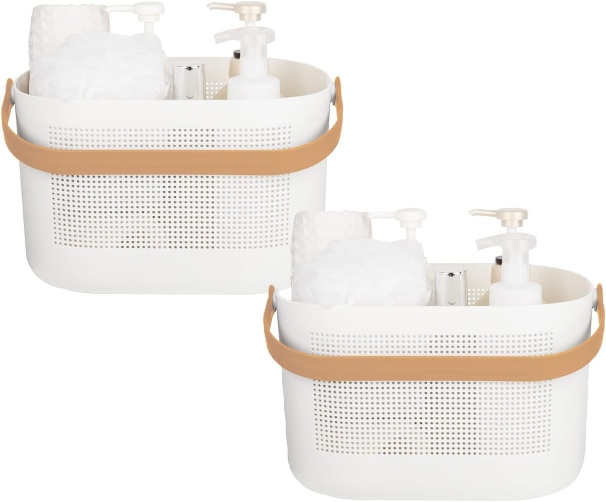 UUJOLY Plastic Storage Baskets with Handles, Shower Caddy Shelf Organizers Basket for Bathroom, Kitchen, Dorm Room, Gray
