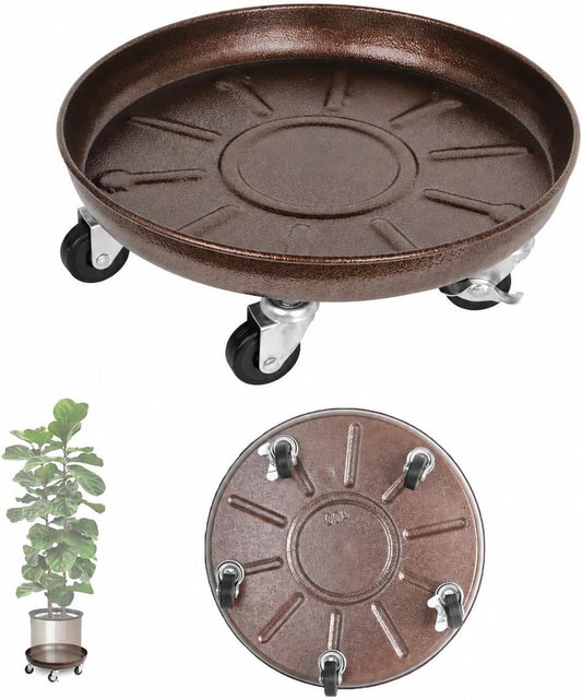 16" Metal Rolling Plant Caddy with Wheels, Indoor Outdoor, 3-Pack Brown