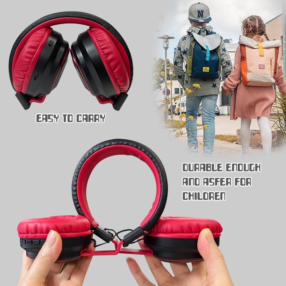 Mokata Kids Headphones Bluetooth 5.3 Wireless Lightweight Fast Charging 68 Hours Play Time Volume Limited 85/94dB Over Ear Foldable with Built-in Mic for Toddler Boy Girl Tablet Pad Black