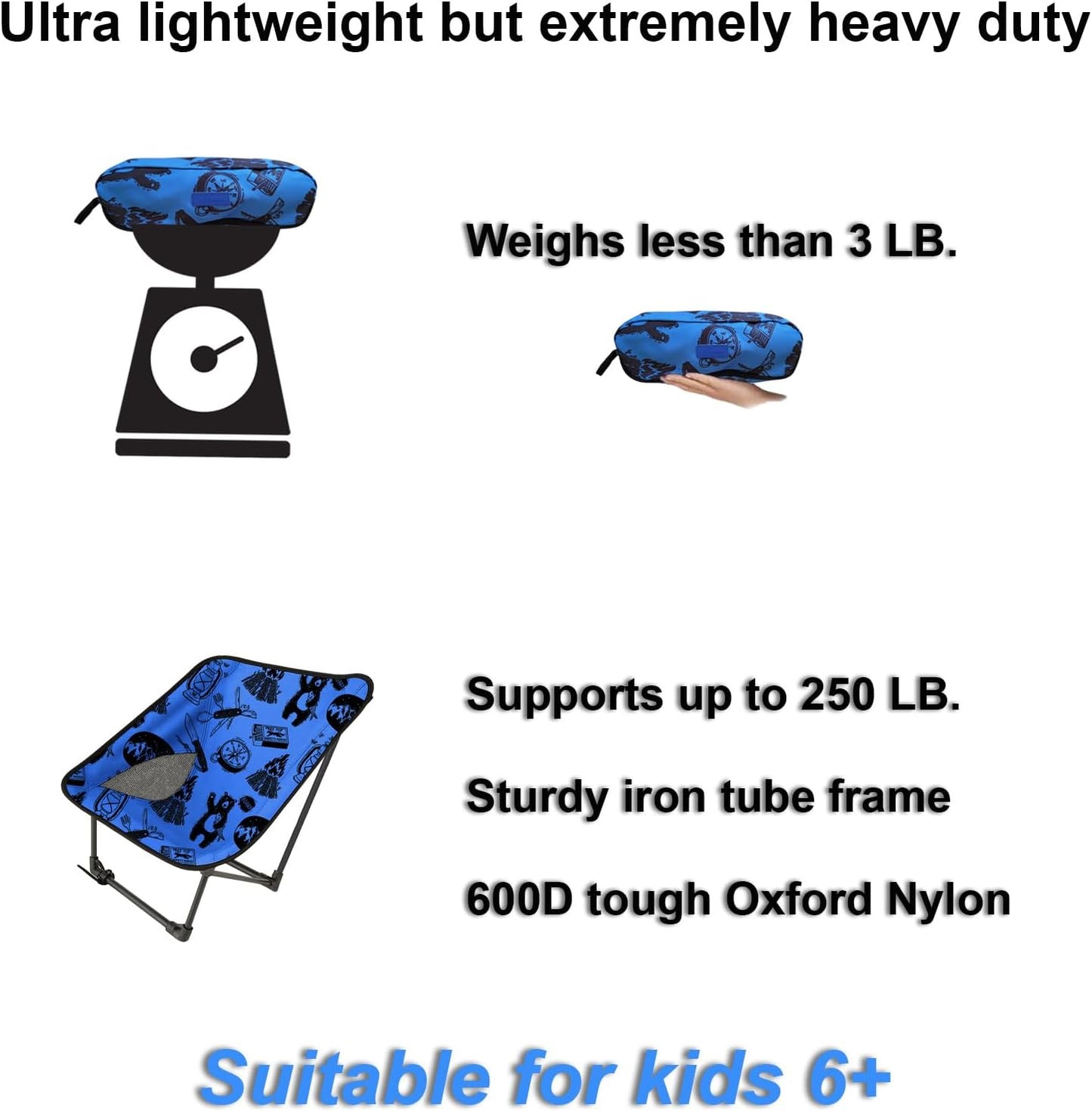 Youth and Kids Camping Chair | Ultra Lightweight, Foldable and Heavy Duty | Ideal Indoor/Outdoor Kid Chair for Camping, Beach, Sports and Lawn