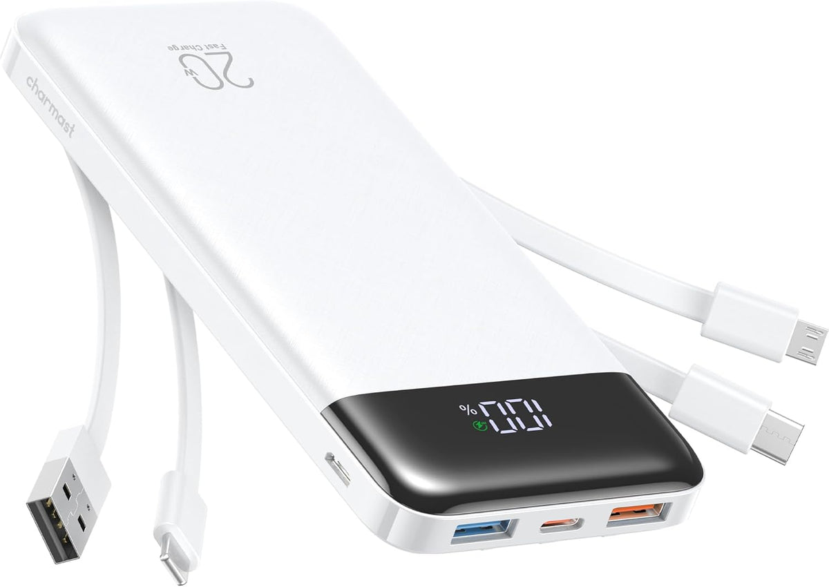 charmast Portable Charger Built-in Cables, 20000mAh Power Bank 6-Output
