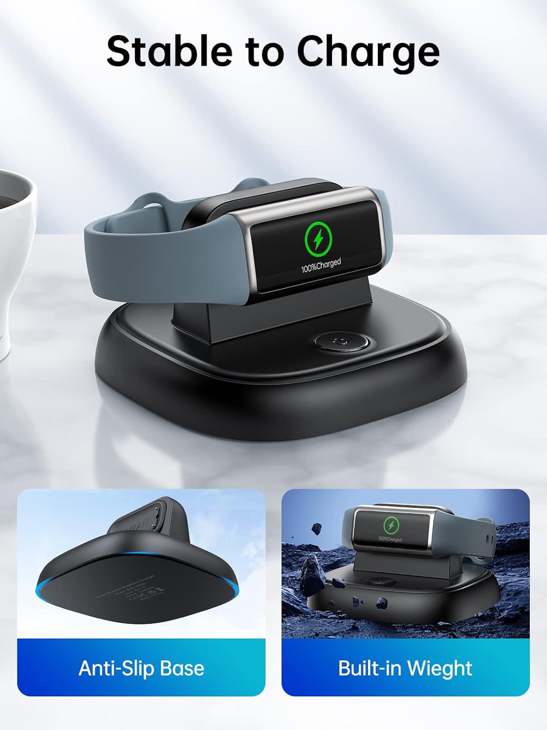 LVFAN for Fitbit Charge 6/Charge 5/Luxe Charger, Charging Cable Replacement Accessories with Reset Button, Smart Watch Fast Charging Station, Magnetic Charger Stand Dock for Fitbit Charge 6/5&Luxe