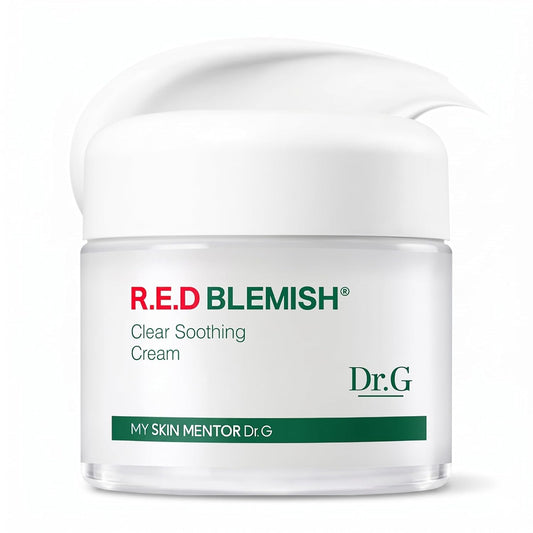 Dr. G R.E.D. Blemish Clear Soothing Cream - Calming Korean Moisturizer for Redness - Soothes Acne & Irritation - With Centella Asiatica - Long-Lasting Hydration - 2.36 fl oz