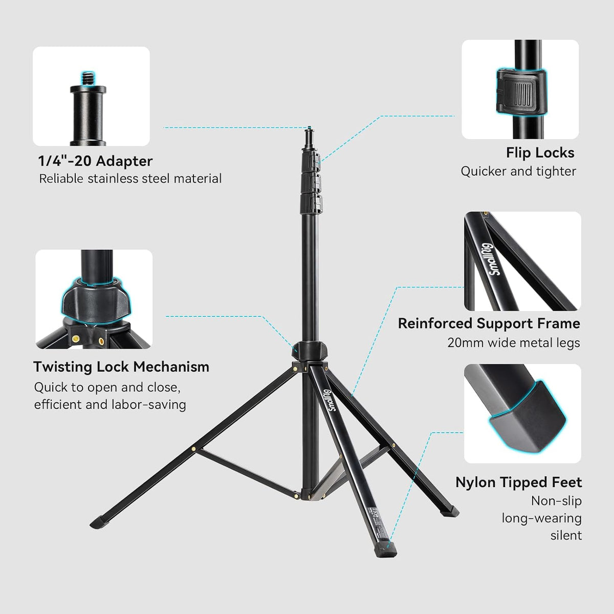 SMALLRIG RA-S200 Photography Light Stand, 6.6ft Aluminum Lighting Tripod