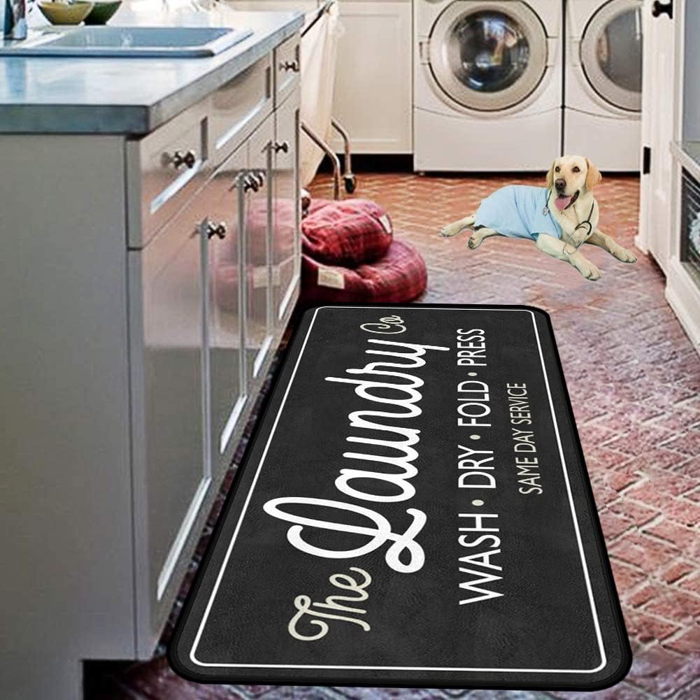 Laundry Room Long Mat Area Rug Non-Slip Floor Mat Waterproof Farmhouse Carpet for Kitchen 40" x 20"(Black-3)