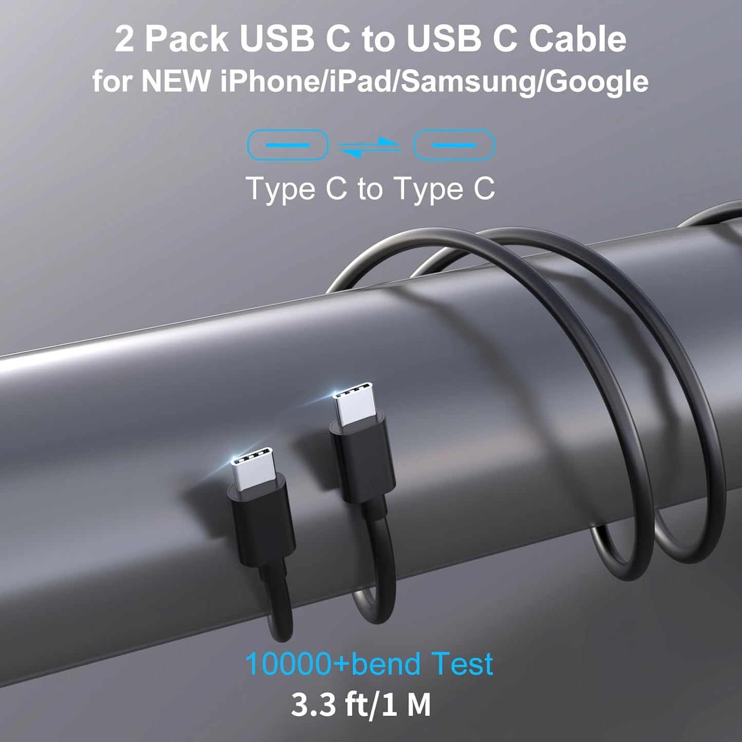 2 Pack 90W USB C Car Charger Super Fast Charging for iPhone 17 Pro Max/Air/16/15/iPad, Samsung S26 Android Phone, Dual 45W PD Port Auto Accessories, 12V Cigarette Lighter Adapter + 3.3 ft Type C Cord