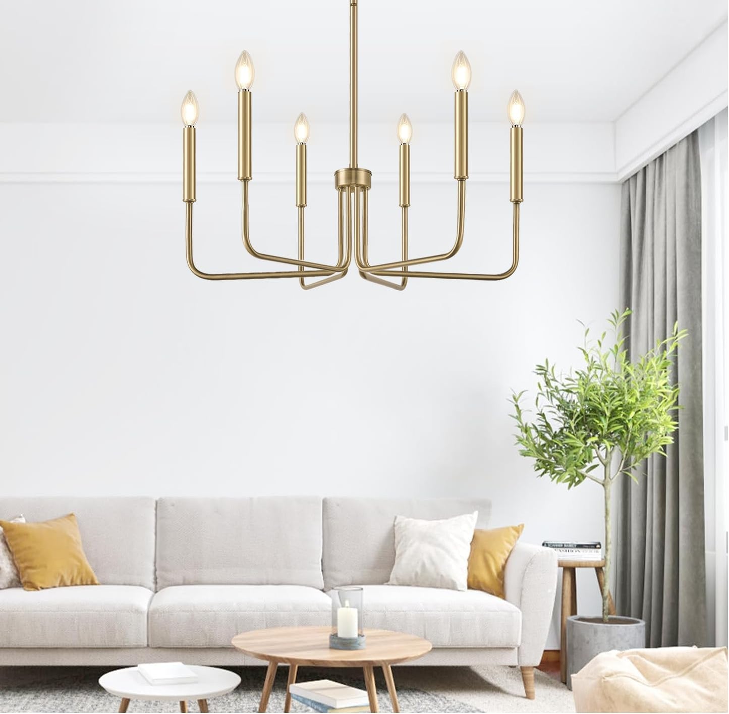 Lynnoland Brass Chandelier, 6-Light Farmhouse Chandeliers for Dining Room Lighting Fixtures Hanging, Vintage Candle Pendant Light Light Fixture for Bedroom, Kitchen, Foyer and Living Room