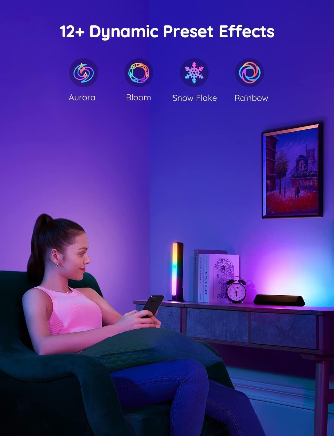 Govee Smart LED Light Bars, Work with Alexa and Google Assistant, RGBICWW WiFi TV Backlights with Scene and Music Modes for Gaming, PC, Living Room Decoration, Black