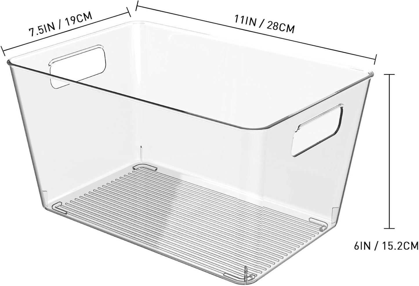 6 Pack Clear Plastic Storage Bins, 11" Large Pantry Organizer Bins with Handles, Plastic Containers for Refrigerator,BPA-Free Perfect for Kitchen,Fridge,Cabinet,Pantry(Cream)