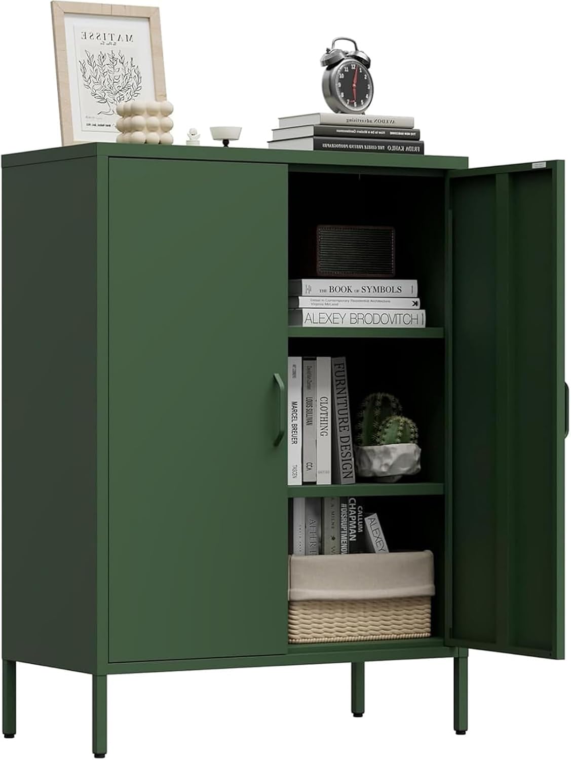 Metal Locker Storage Cabinet, Accent Sideboard Cabinet with Adjustable Shelves for Home Office, Garage, Kitchen, Living Room (Black, 40" H-Metal Doors)
