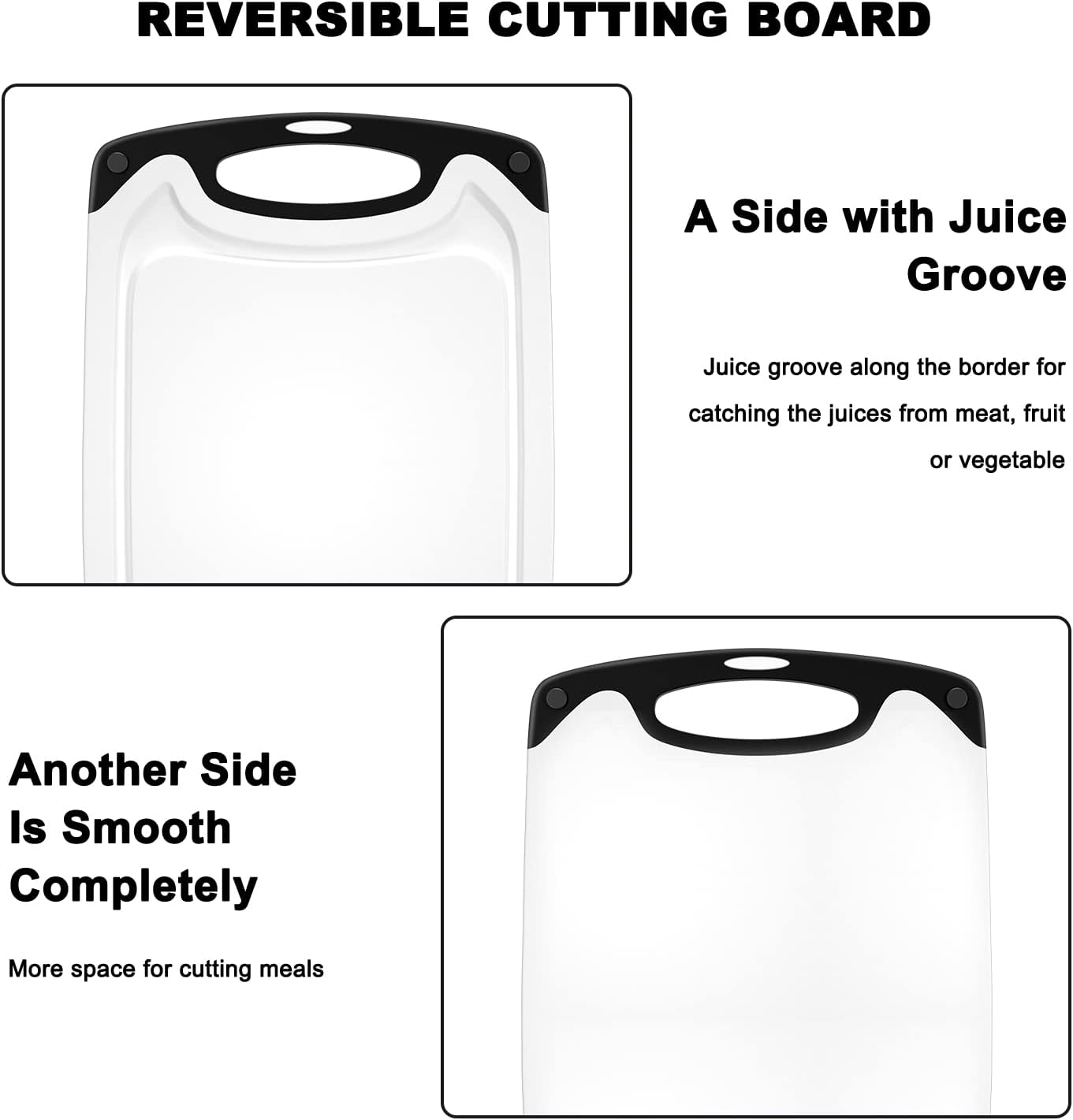 Plastic Cutting Board, 3 Pieces Dishwasher Safe Cutting Boards with Juice Grooves, Easy Grip Handle, Non-Slip, with Grinding Area for Grinding Garlic and Ginger（White）