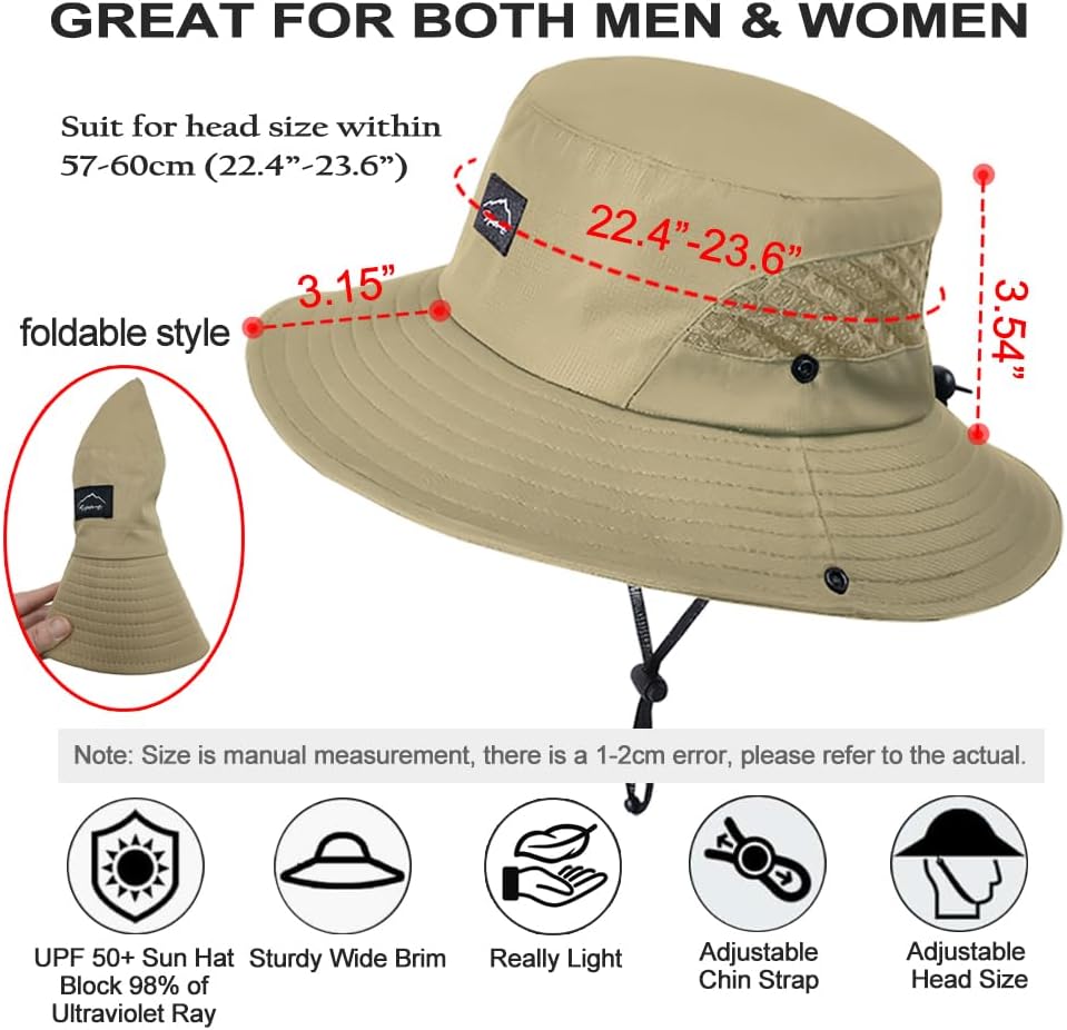 Sireck Fishing Hat, UPF50+ Wide Brim Sun Hat for Men Women, UV Protection Hiking Beach Bucket Hats Summer Safari Hat