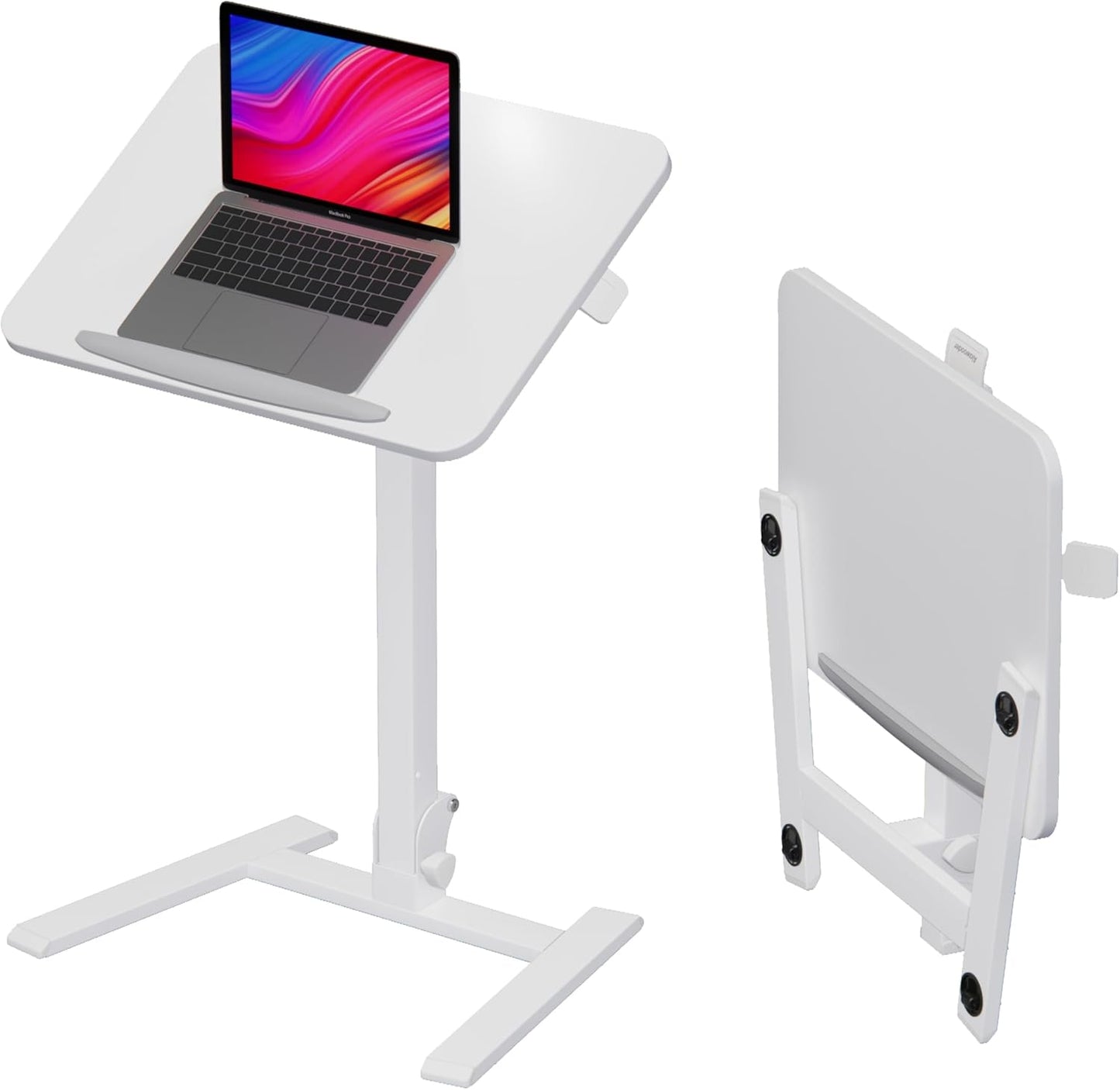 alawooder 25 Inch Mobile Folding Desk - No Assembly, Pneumatic Sit-Stand, 29-42" Height Adjustable Rolling Laptop Desk with Hidden Wheels, 0-90° Tilt Top for Home Office, Craft & Study