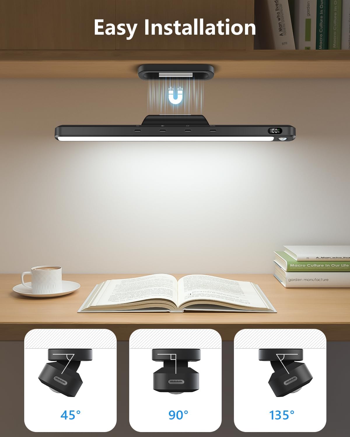 Ferswe 5W Motion Sensor Magnetic Light Bar, 2500mAh Rechargeable Under Cabinet Lighting with Battery Display, Eye-Friendly Mirror Lights, LED Light Bar for Cabinet, Closet, Bathroom and Desk