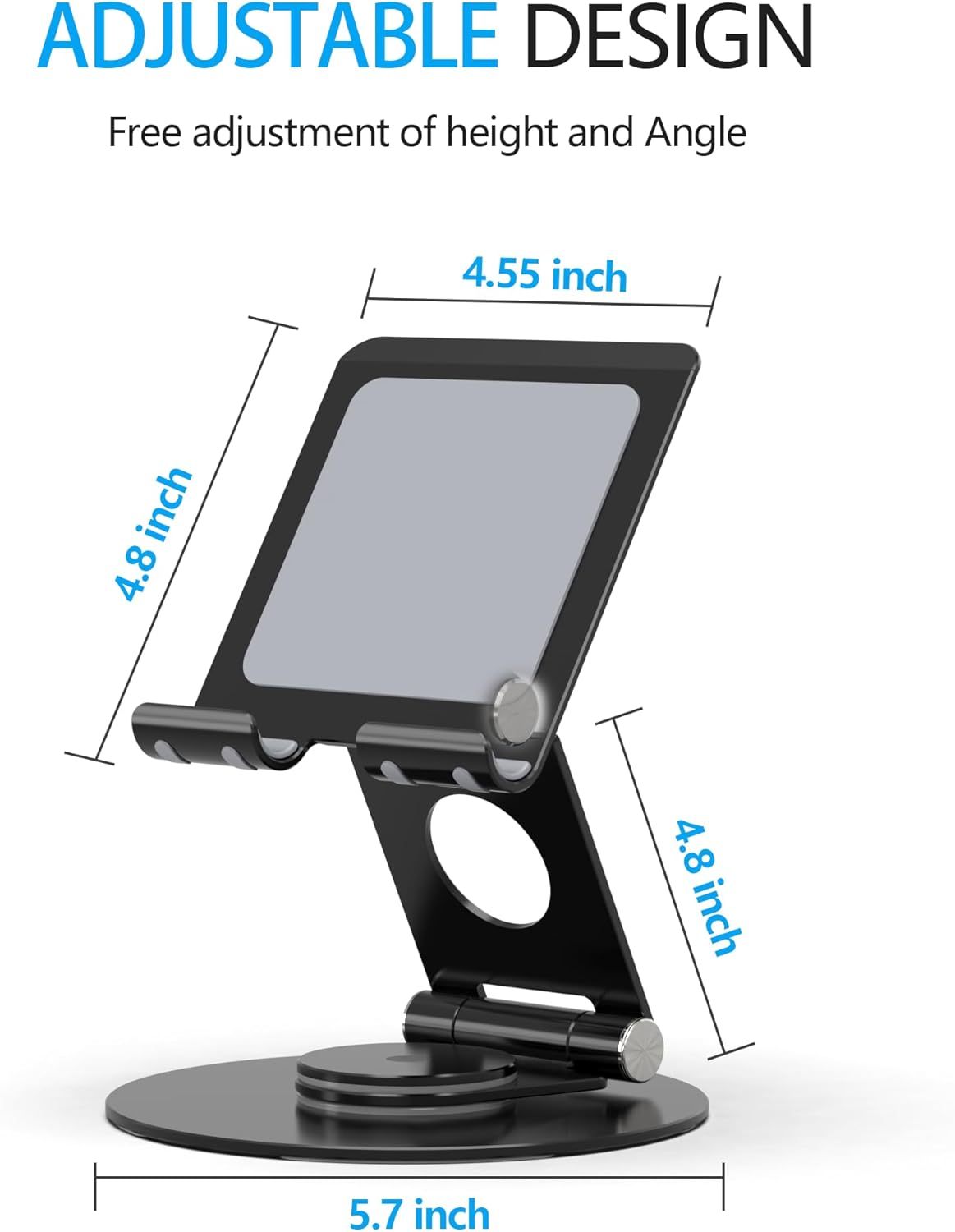 Swivel Tablet Stand, Aluminum Portable 360°Rotating Adjustable Tablet Holder for All 4-12.9’’ iPad Surface Samsung Phone Tablet Kindle E-Reader and More(Black)
