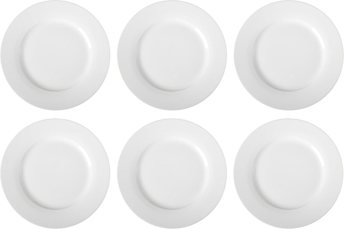 Amazon Basics 6-Piece White Dinner Plate Set, Microwave and Dishwasher Safe for Everyday Use, 10.5 inches