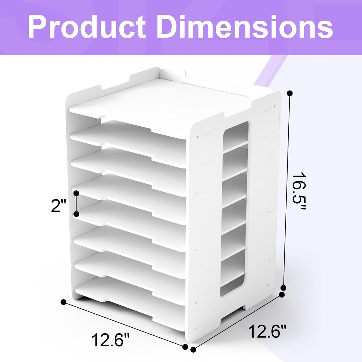 12x12 Paper Organizer Storage, 8 Tier Scrapbook Paper Storage Organizer, Stackable Organizers and Storage for Desk White