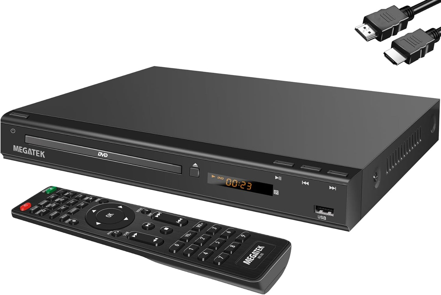 MEGATEK Region-Free HDMI DVD Player for TV, Compact CD/DVD Player for Smart TV, USB Port, Plays All Region DVDs & Multi Formats, Metal Housing, HDMI/RCA Cables & Remote Included