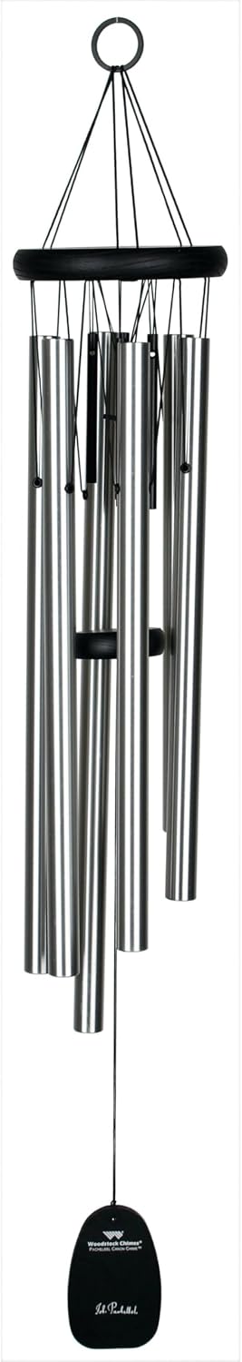 Woodstock Wind Chimes Pachelbel's Canon in D, Silver Aluminum Tubes, Medium 32 - Inch, Deep Toned Windchime for Outdoor Decor for Garden, Patio, Porch