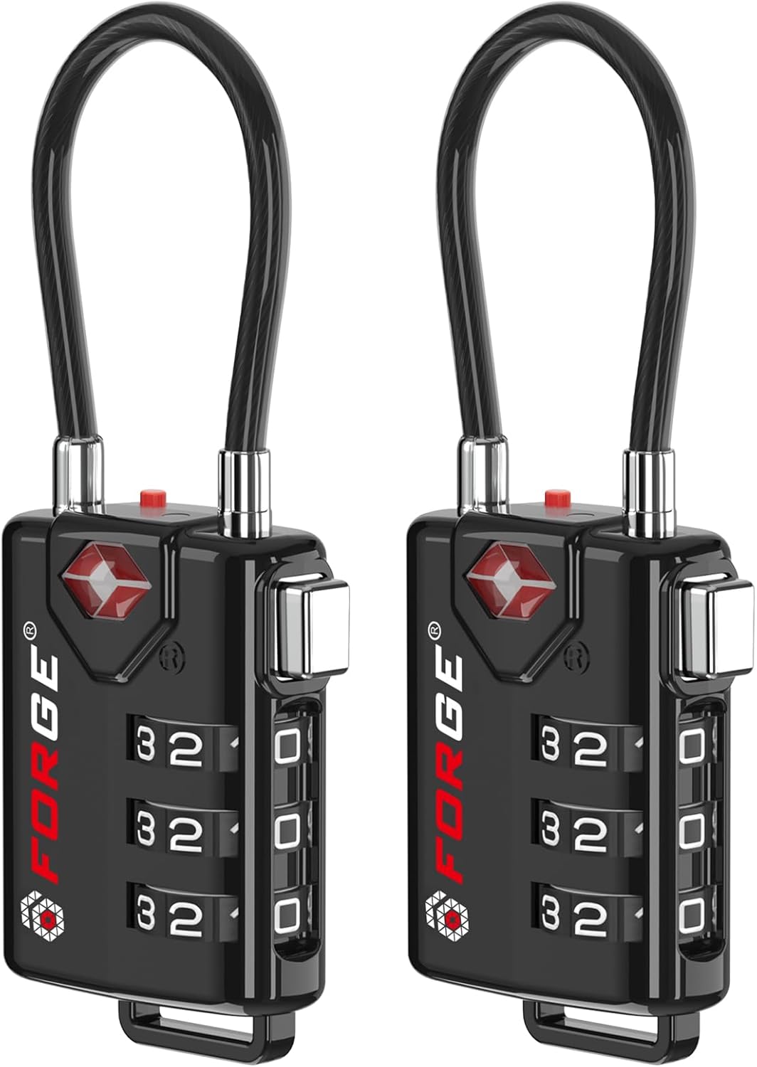 TSA Approved Cable Luggage Locks, Re-settable Combination with Alloy Body, Black 2 Locks.