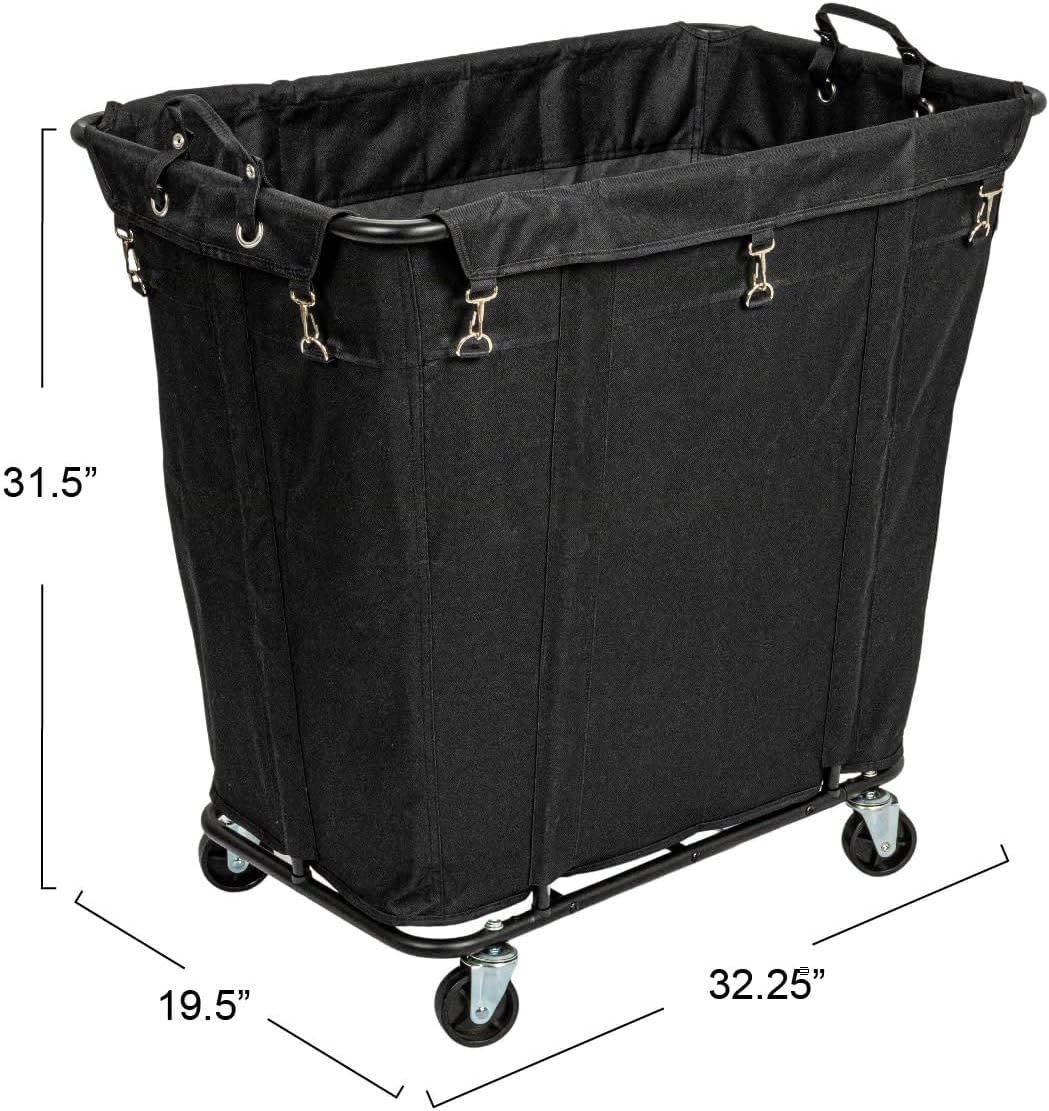 Household Essentials Commercial Laundry Cart with Rolling Caster Wheels, Black Canvas Liner and Steel Frame