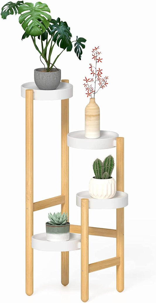 Wisuce Bamboo Plant Stand Indoor, 4 Tier Tall Corner Plant Shelf Table