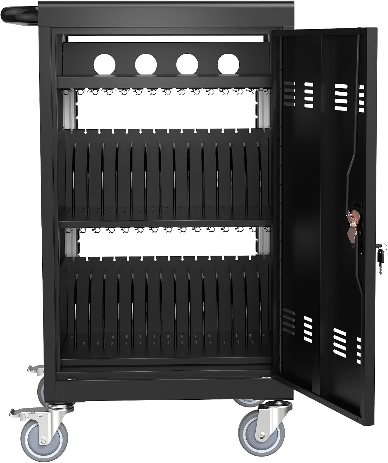 32-Port 30-Bay Charging Cart with Lock, Black | Laptop Storage, Cord Management, Access Lock, for iPads/Chromebooks up to 16.3", for School/Business