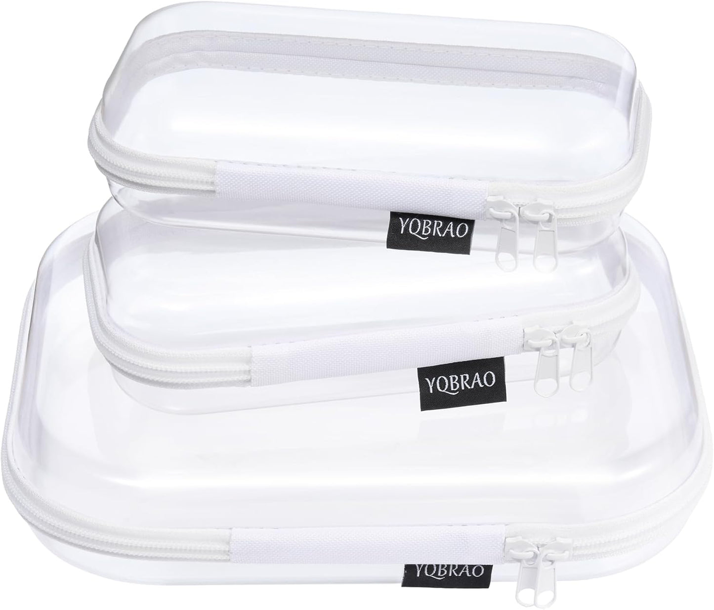 YQBRAO 3 Pack Clear Hard Shell Zipper Case,Rigid Protection Diaper Bag Organizer Pouches, TSA Approved Toiletry Bag with YKK Zippers for Cosmetics, Toys & Electronics