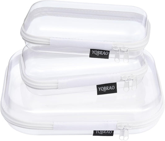 YQBRAO 3 Pack Clear Hard Shell Zipper Case,Rigid Protection Diaper Bag Organizer Pouches, TSA Approved Toiletry Bag with YKK Zippers for Cosmetics, Toys & Electronics
