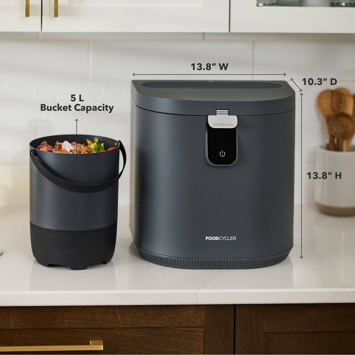Food Cycler Eco 5 Award-Winning Kitchen Food Recycler | Indoor Composter Bin Alternative | Electric Countertop Food Disposer with Odorless 5L Indoor Food Waste Bin for Easy Waste Management | Grey