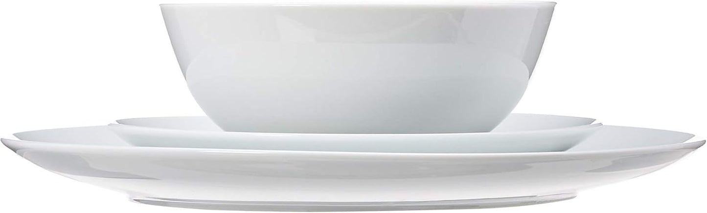 Amazon Basics 18-Piece Complete Kitchen Dinnerware Set, Microwave and Dishwasher Safe, Plates, Dishes, Bowls for Everyday Use, Service for 6, White Porcelain Coupe