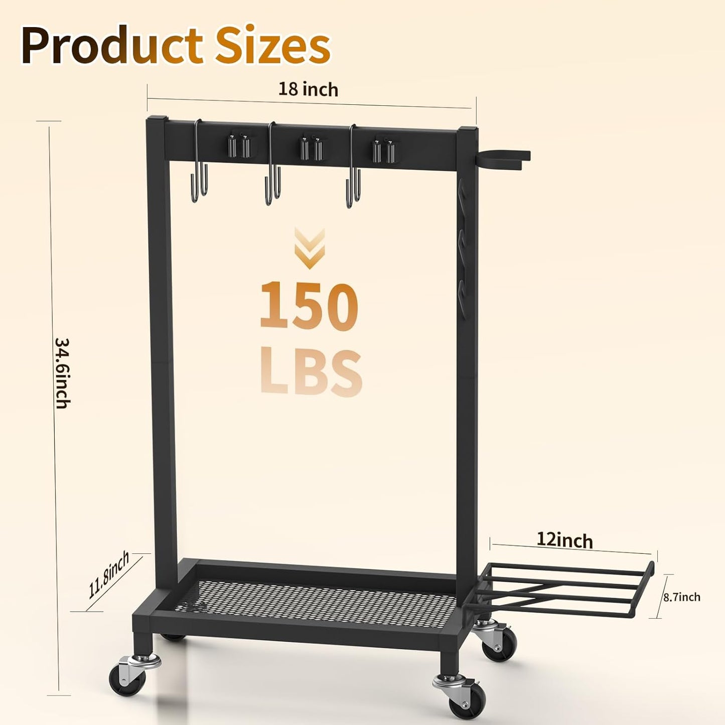 Broom Holder with Cleaning Supplies Organizer Load 160 LBS Cleaning Cart with Wheels Broom Closet Storage with 6 Mop Hanger Grippers, 3 Double-Hooks, Vacuum Stand for Laundry Garage Organization