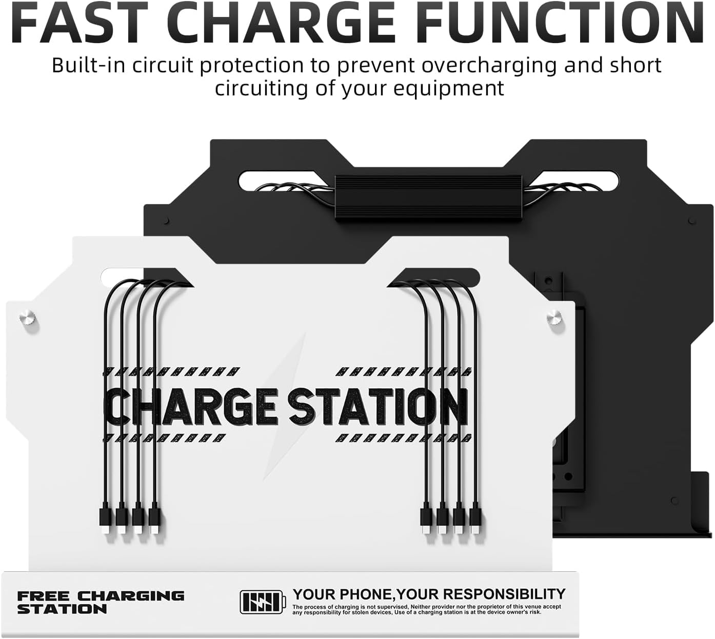 Mechanical Type Wall Mounted Charging Station with 8 PortHigh Speed Cables - Universal Dock for Apple, Type-C & Android Devices, Perfect for Airports, Hotels, Offices, School (White)