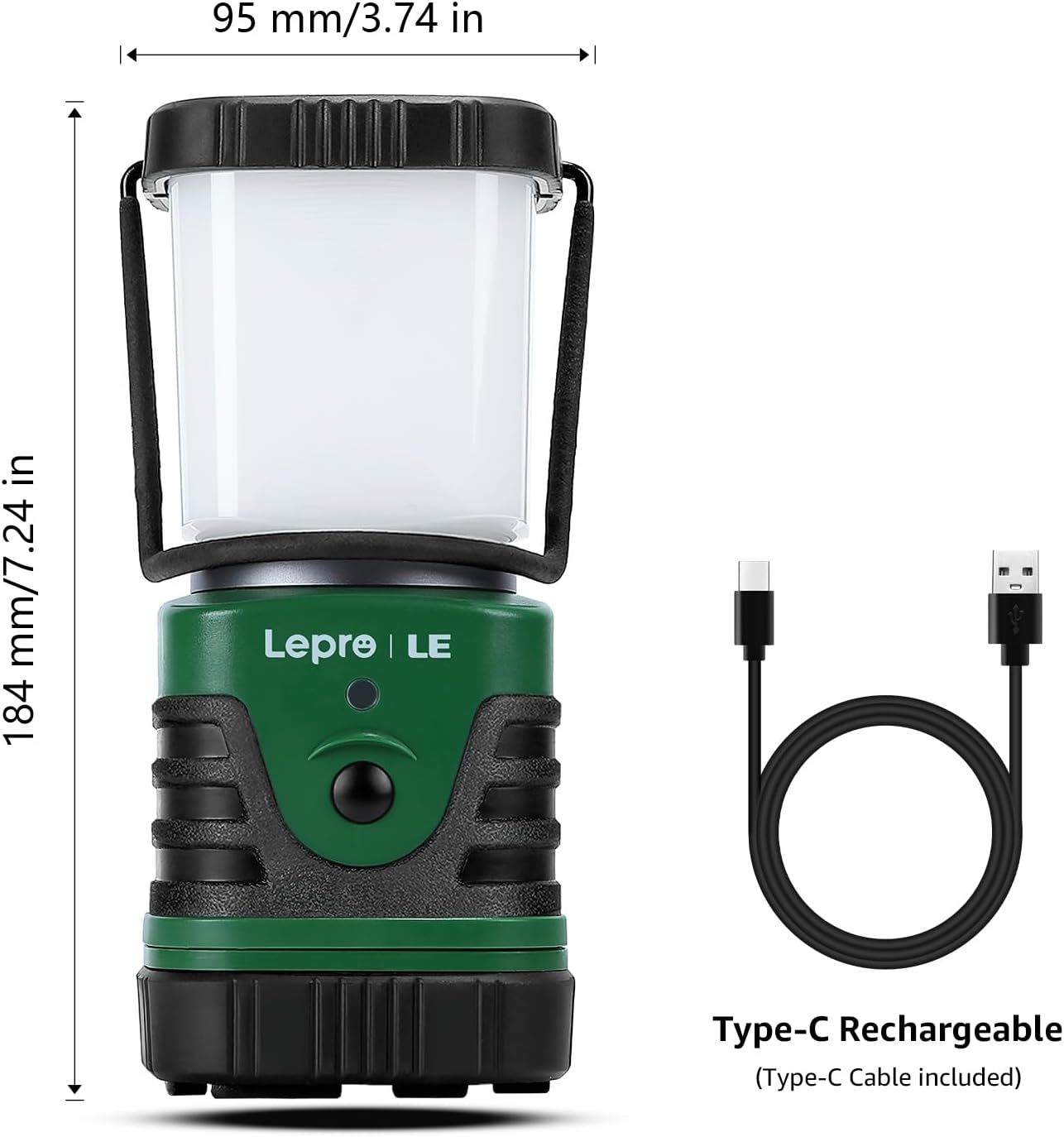 Lepro 1000LM LED Camping Lantern Rechargeable, 4400mAh Power Bank, Green Tent Light with 4 Light Modes, Waterproof Lantern Flashlight for Hurricane Emergency, Camping Essentials, USB Cable Included