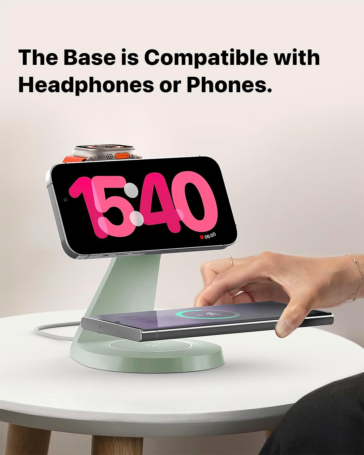 LONGCONN 3 in 1 Wireless Charging Station for Apple Devices with MagSafe | Charging for iPhone 17/Air/16/15/14/13, AirPods, Apple Watch, Weighted Stable Charging Stand, USB-C Adapter Included