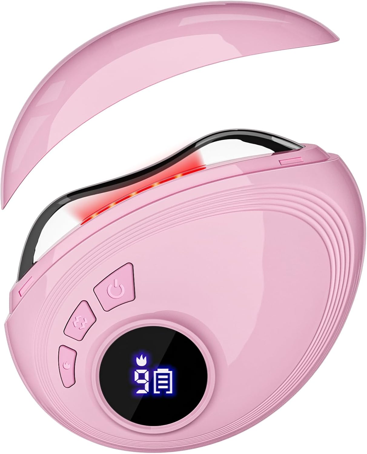 Professional LED Red Light Gua Sha Massager, 9-Level Adjustable Face and Neck Sculptor for Skin Firming, Jawline Contouring & Serum Absorption, Portable Metal Facial Skincare Tool - Pink